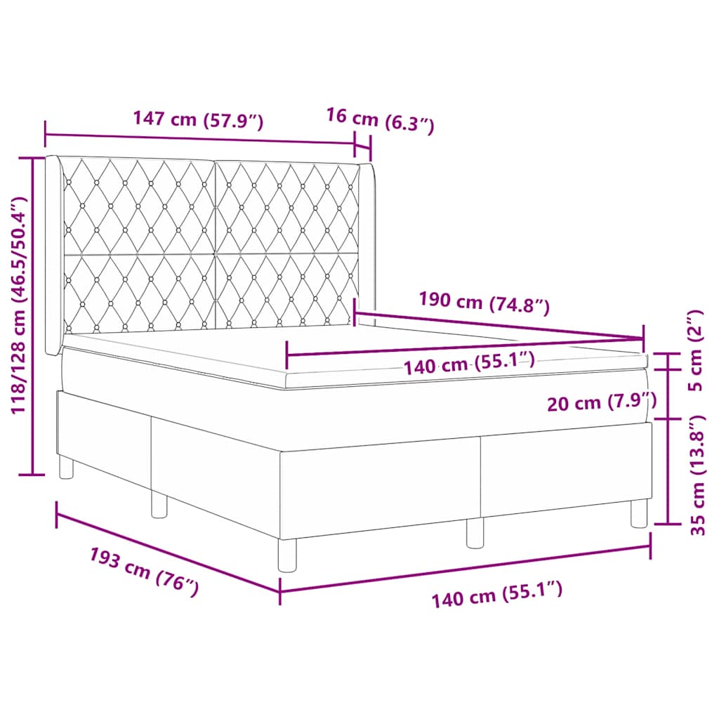 Box spring seng med madras Lysegrå 140 x 190 cm Fløjl