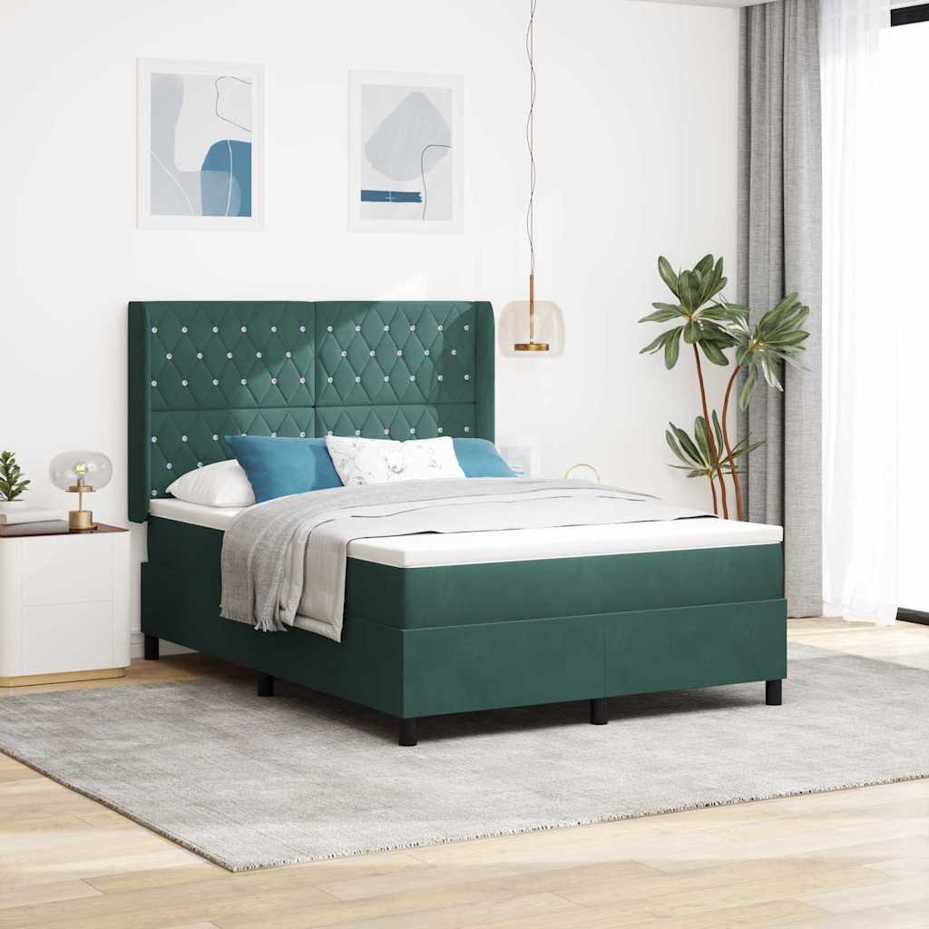 Box spring seng med madras Mørkegrøn 140 x 190 cm Fløjl