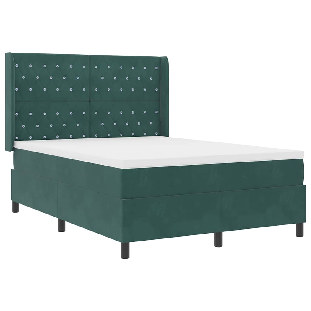 Box spring seng med madras Mørkegrøn 140 x 190 cm Fløjl