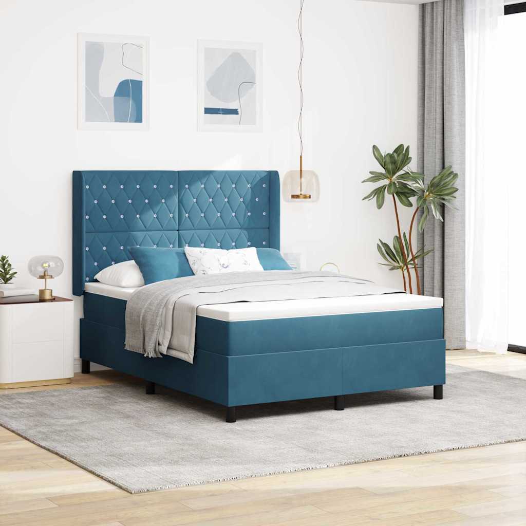 Box spring seng med madras Blå 140 x 190 cm Fløjl