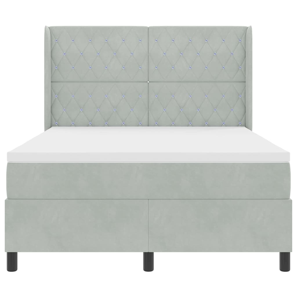 Box spring seng med madras Lysegrå 140 x 200 cm Fløjl