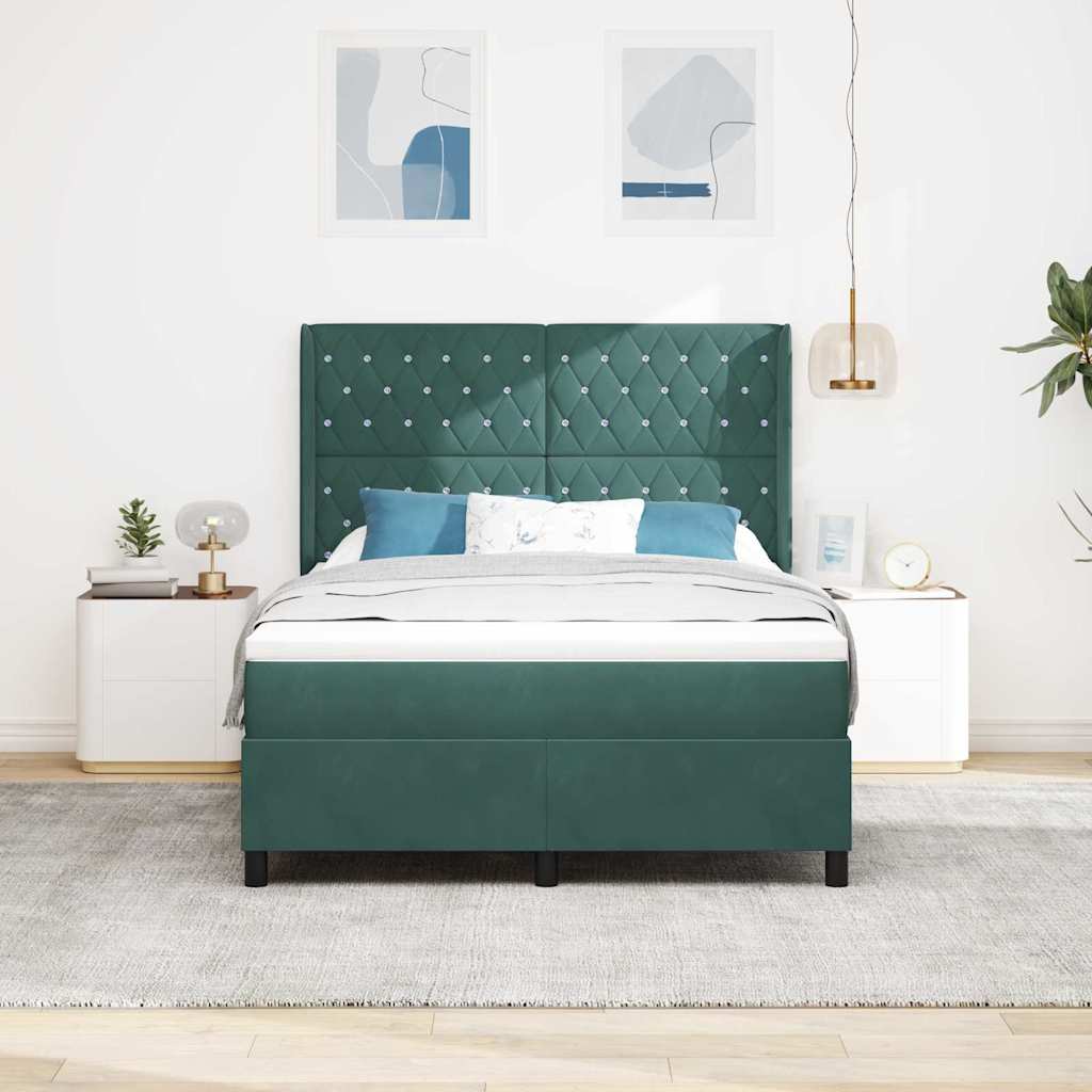 Box spring seng med madras Mørkegrøn 140 x 200 cm Fløjl