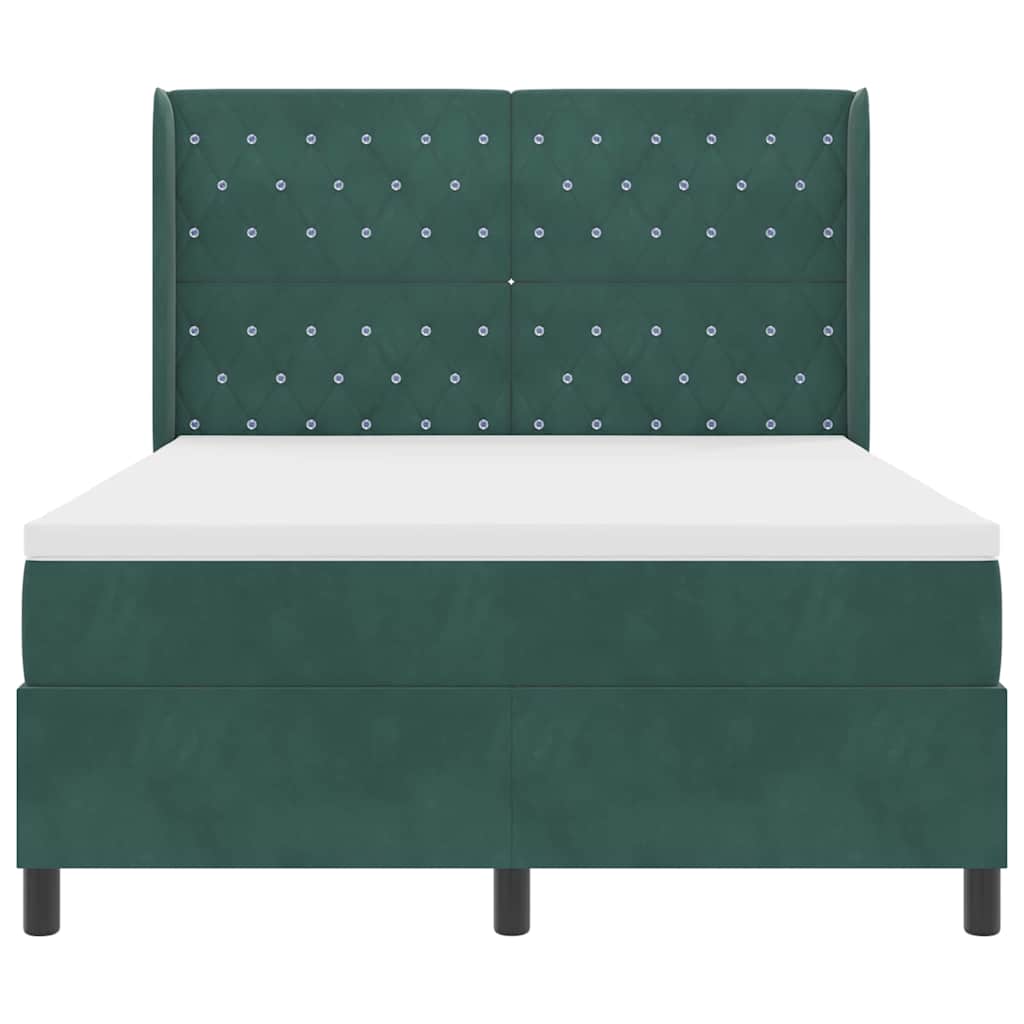 Box spring seng med madras Mørkegrøn 140 x 200 cm Fløjl
