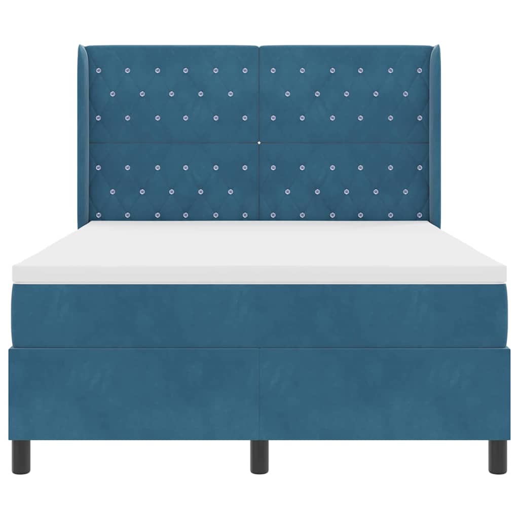 Box spring seng med madras Blå 140 x 200 cm Fløjl