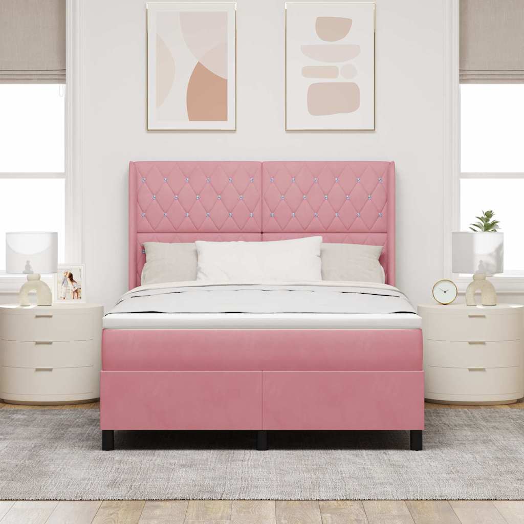 Box spring seng med madras Lyserød 140 x 200 cm Fløjl
