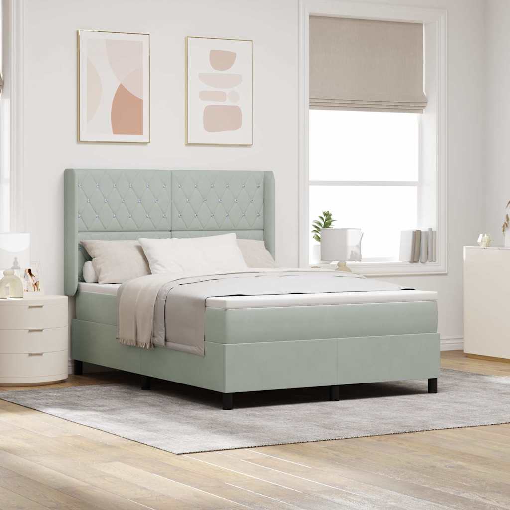 Box spring seng med madras Lysegrå 160 x 200 cm Fløjl
