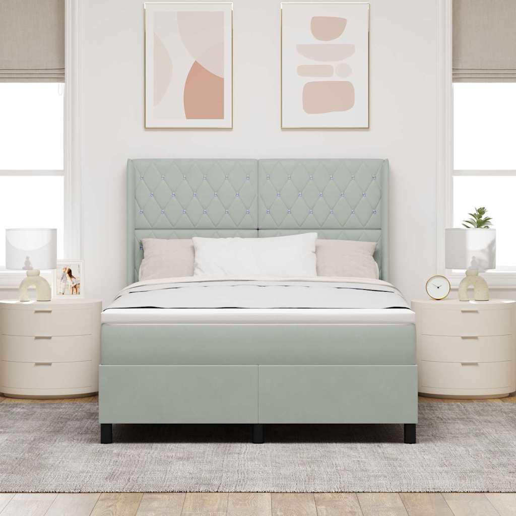 Box spring seng med madras Lysegrå 160 x 200 cm Fløjl