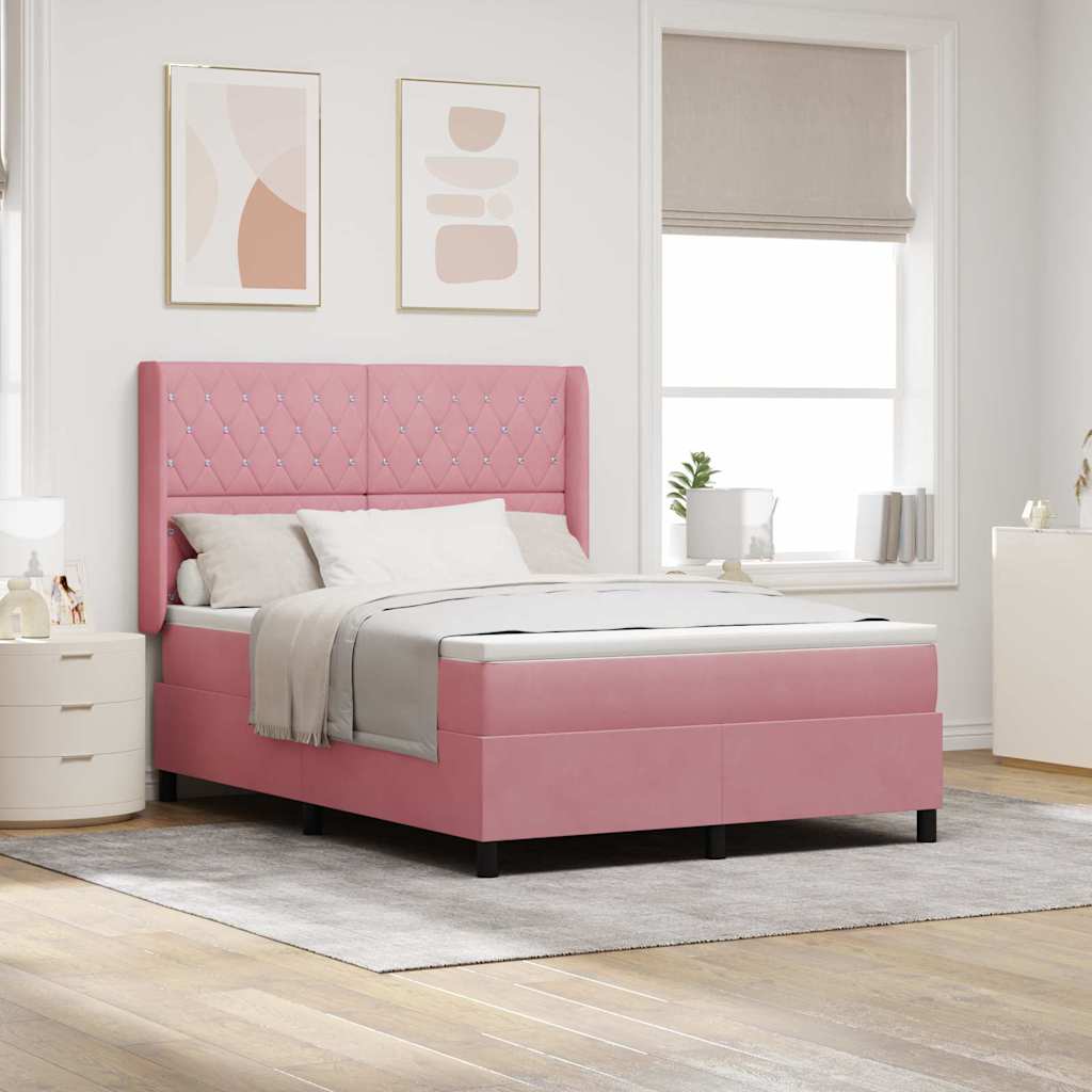 Box spring seng med madras Lyserød 160 x 200 cm Fløjl
