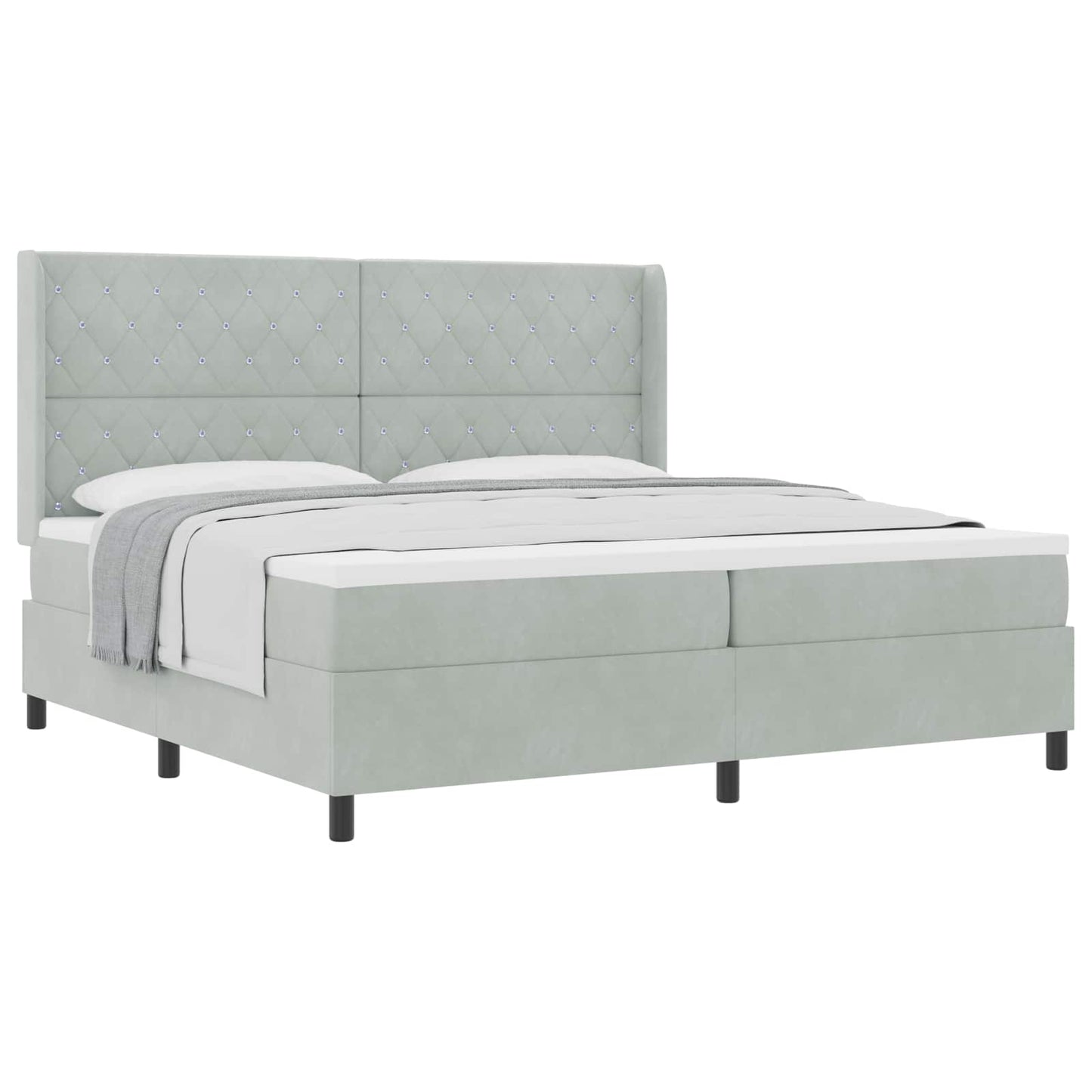 Box spring seng med madras Lysegrå 200 x 200 cm Fløjl