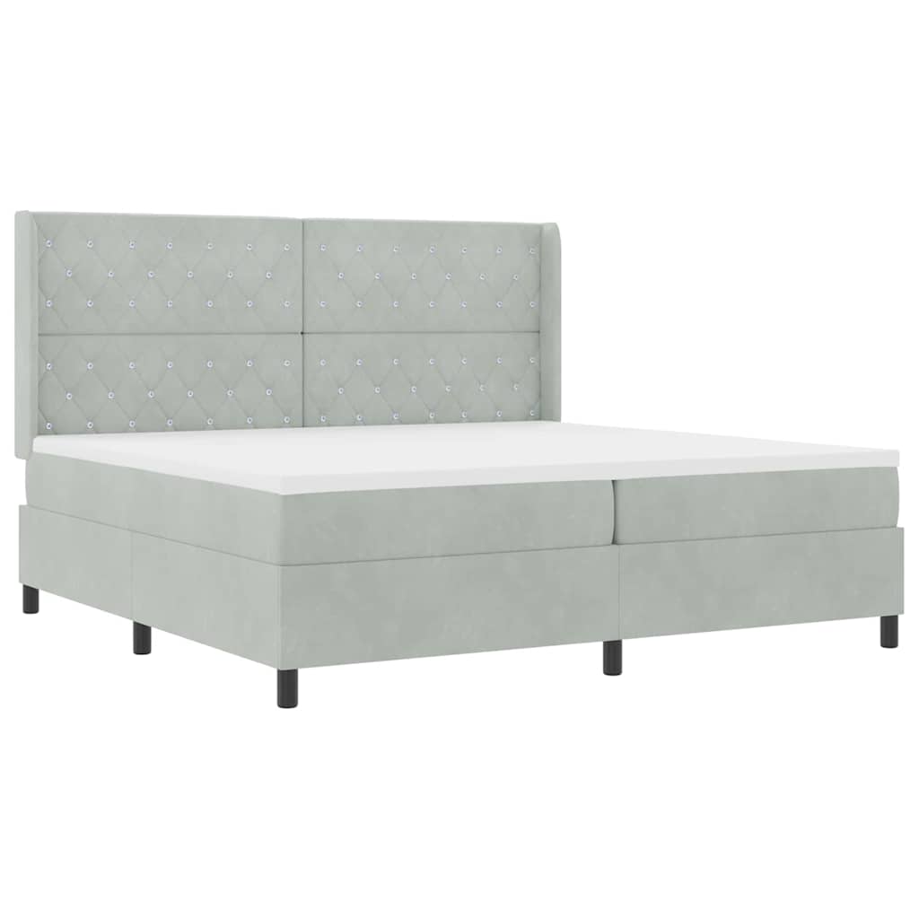Box spring seng med madras Lysegrå 200 x 200 cm Fløjl