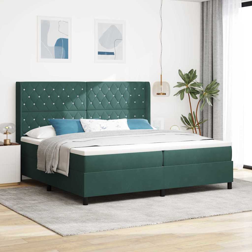 Box spring seng med madras Mørkegrøn 200 x 200 cm Fløjl