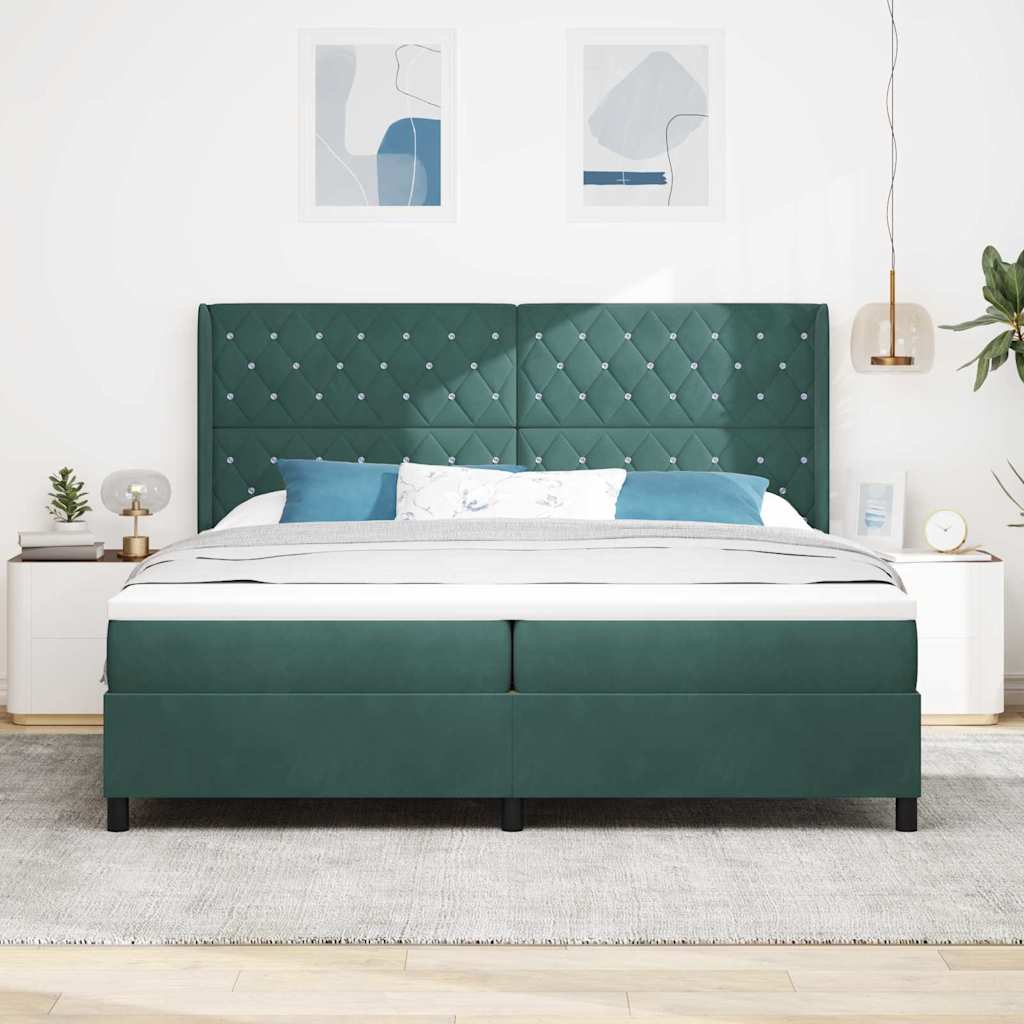 Box spring seng med madras Mørkegrøn 200 x 200 cm Fløjl