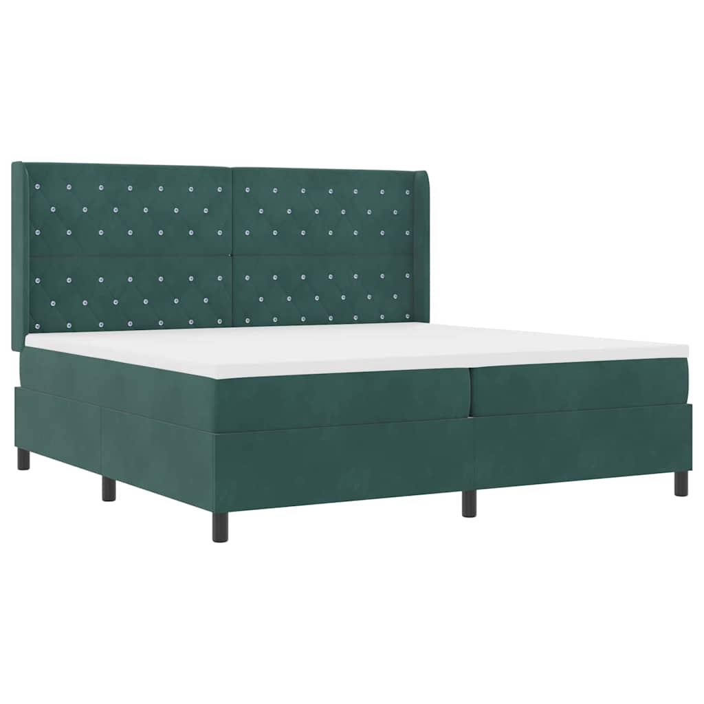 Box spring seng med madras Mørkegrøn 200 x 200 cm Fløjl
