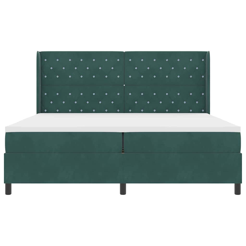 Box spring seng med madras Mørkegrøn 200 x 200 cm Fløjl