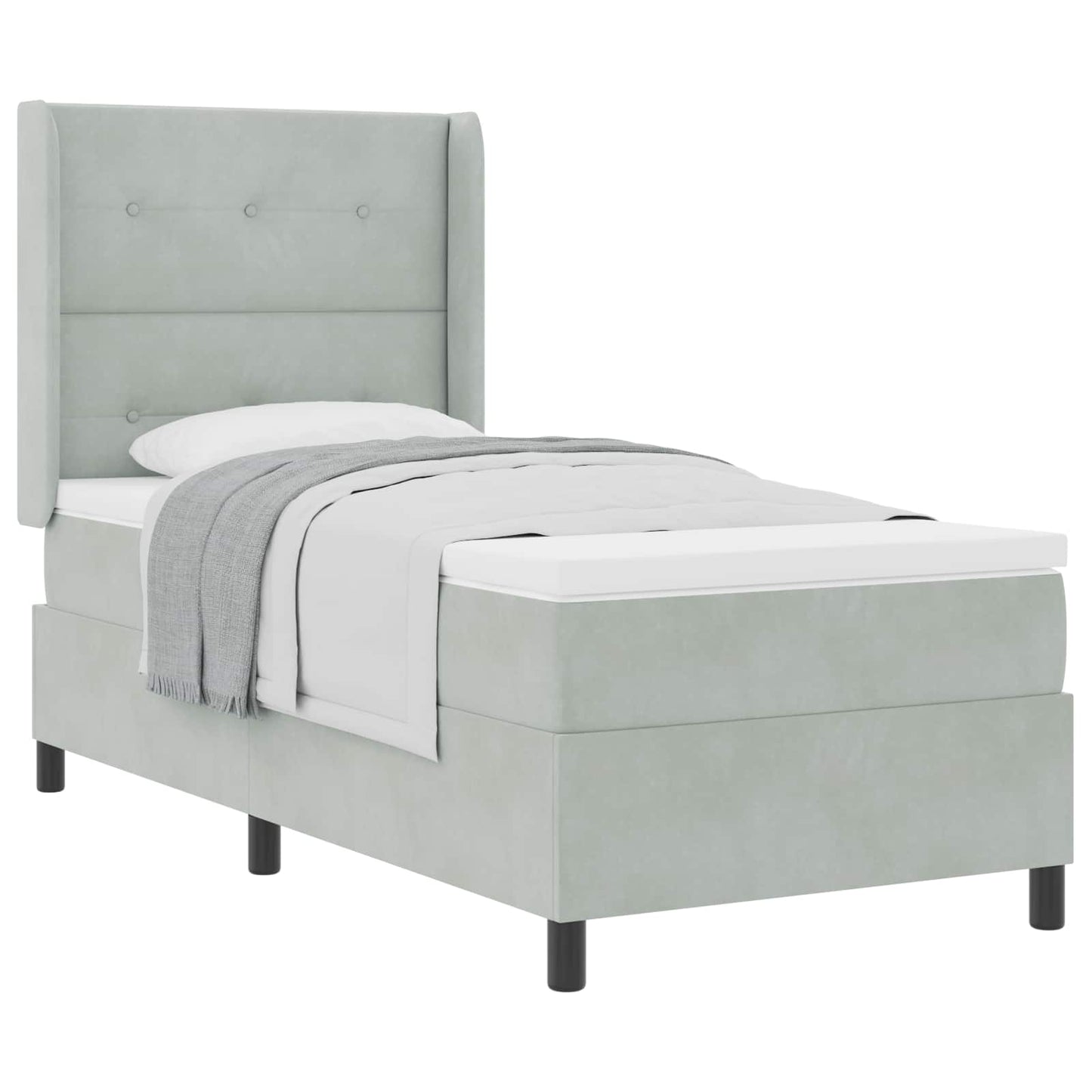 Box spring seng med hovedgærde Lysegrå 80 x 200 cm Fløjl