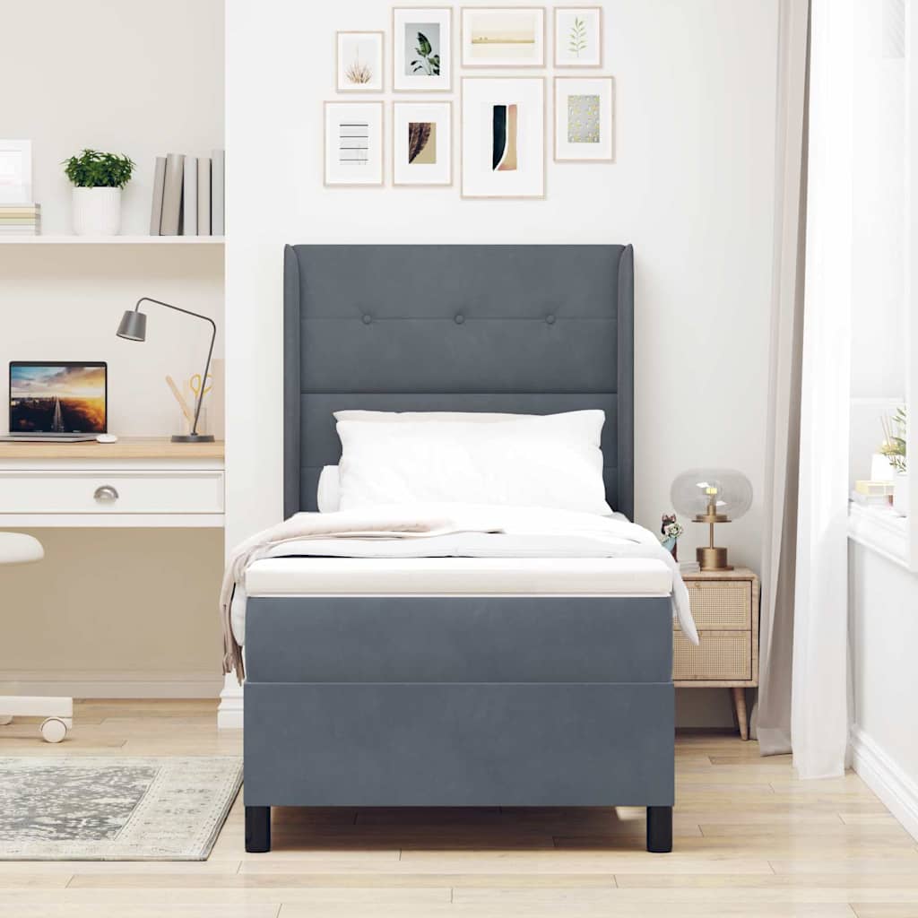 Box spring seng med hovedgærde Mørkegrå 80 x 200 cm Fløjl