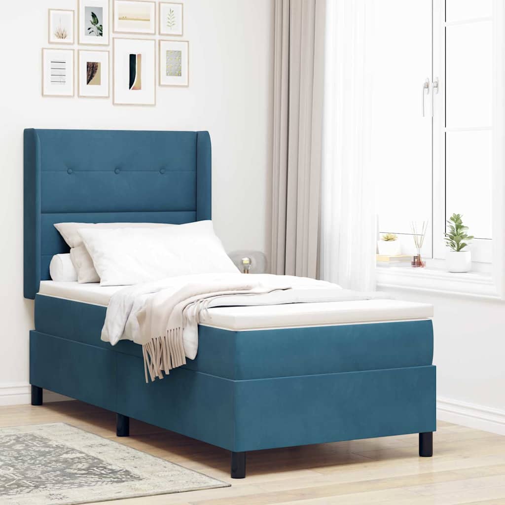 Box spring seng med hovedgærde Blå 80 x 200 cm Fløjl