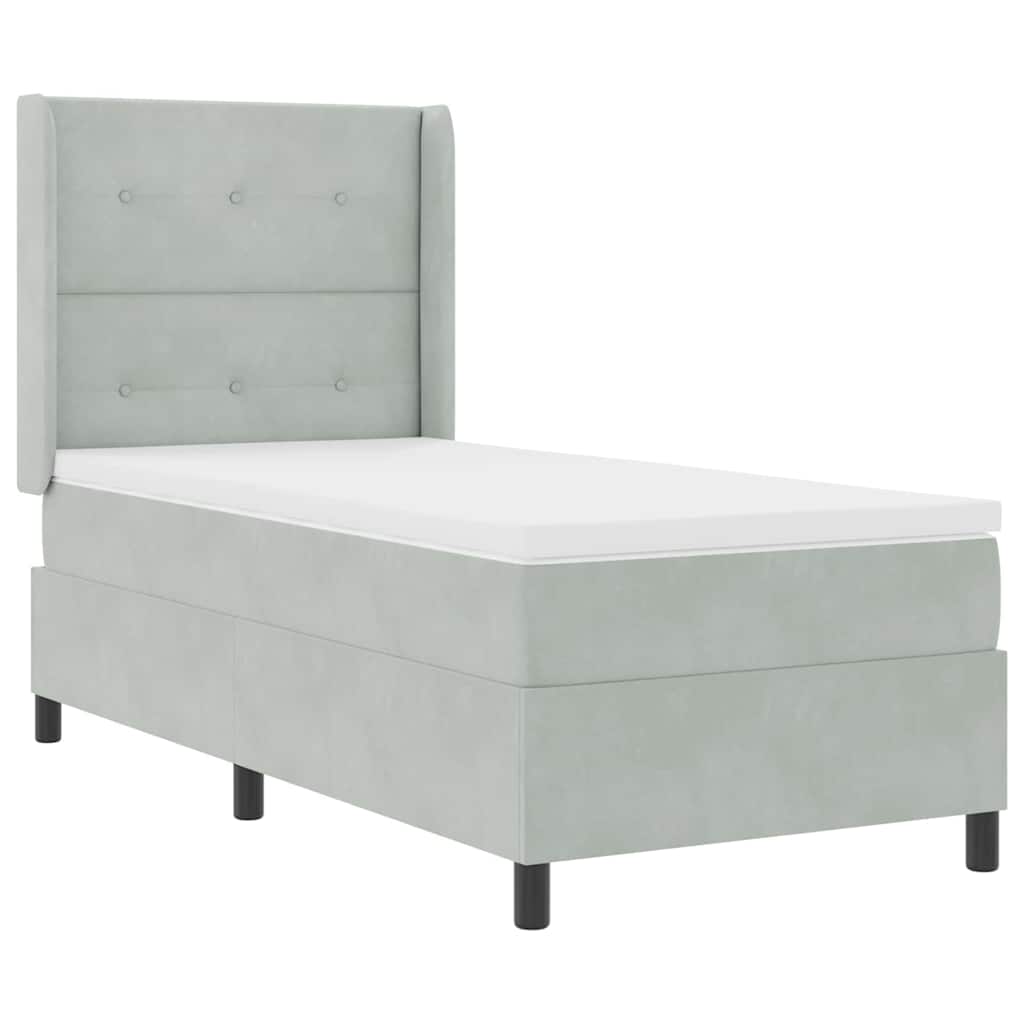 Box spring seng med hovedgærde Lysegrå 90 x 190 cm Fløjl