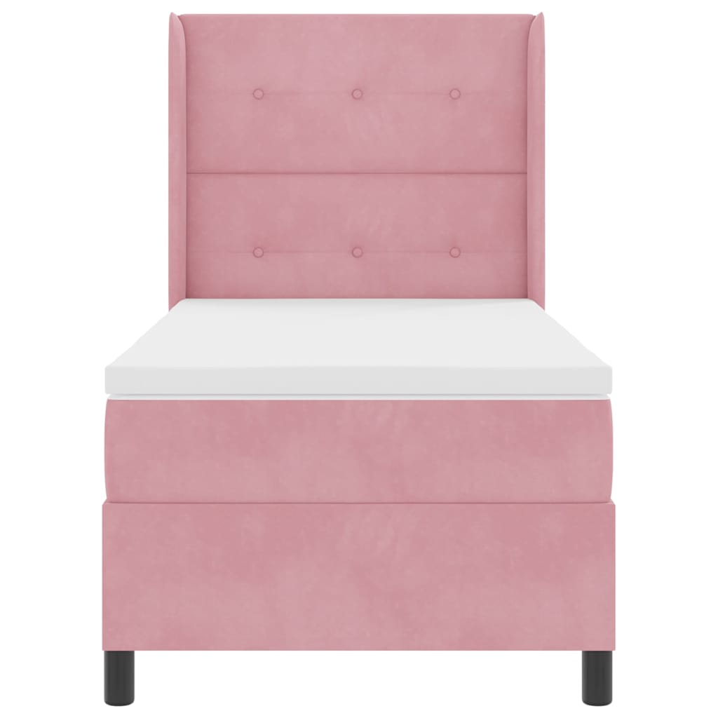 Box spring seng med hovedgærde Lyserød 90 x 190 cm Fløjl