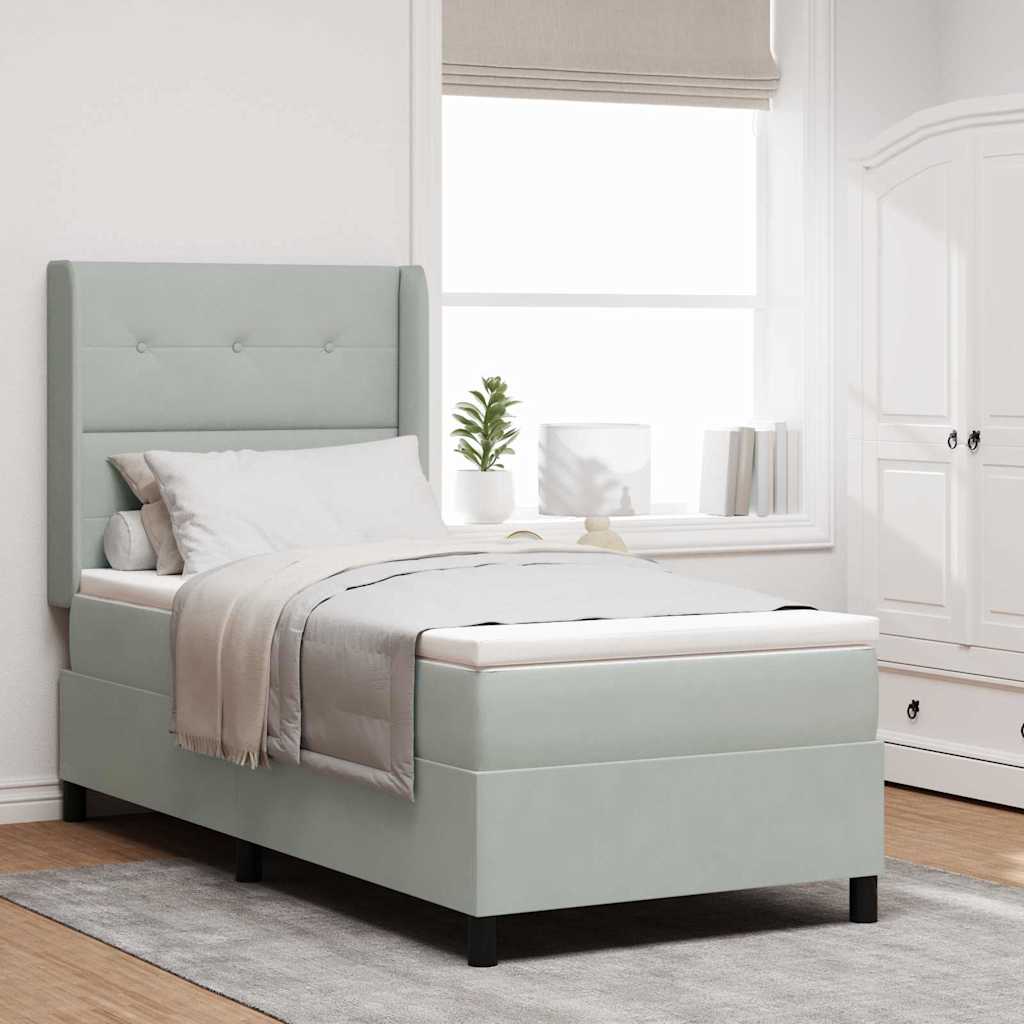 Box spring seng med hovedgærde Lysegrå 90 x 200 cm Fløjl