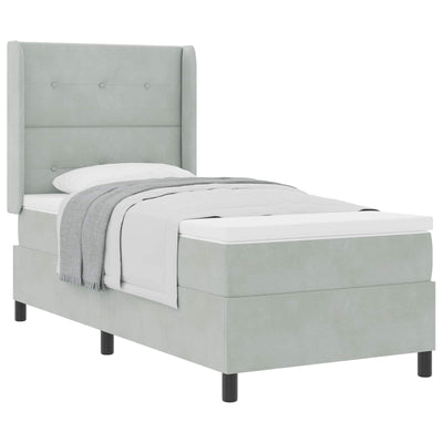 Box spring seng med hovedgærde Lysegrå 90 x 200 cm Fløjl