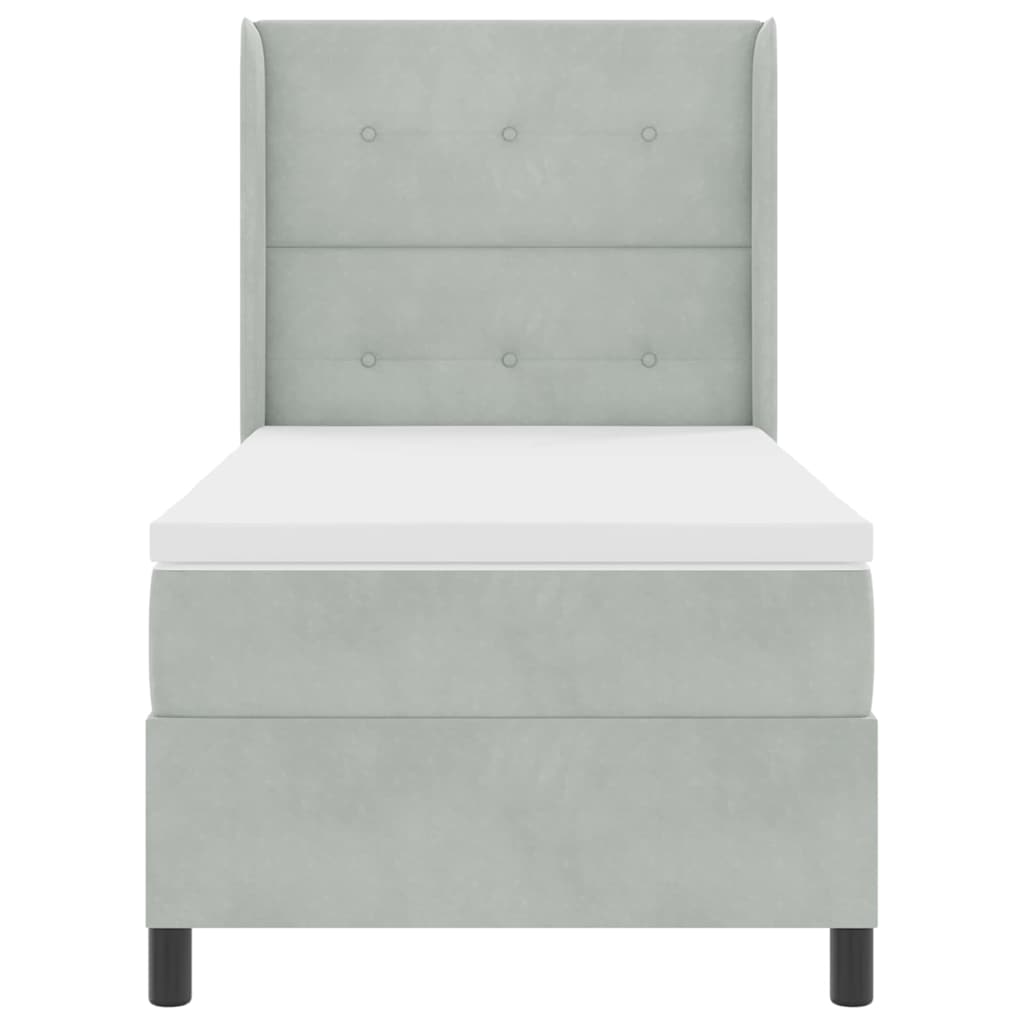 Box spring seng med hovedgærde Lysegrå 90 x 200 cm Fløjl
