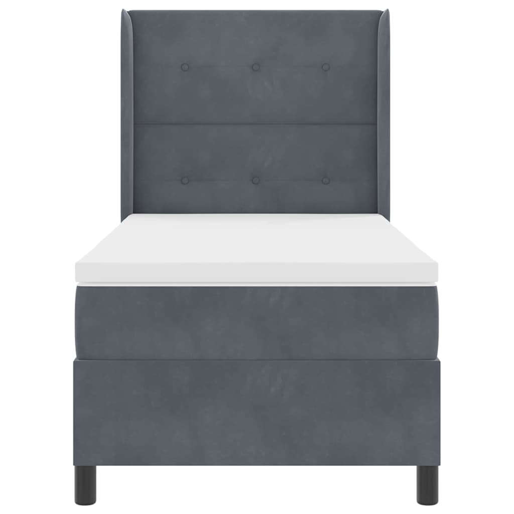 Box spring seng med hovedgærde Mørkegrå 90 x 200 cm Fløjl