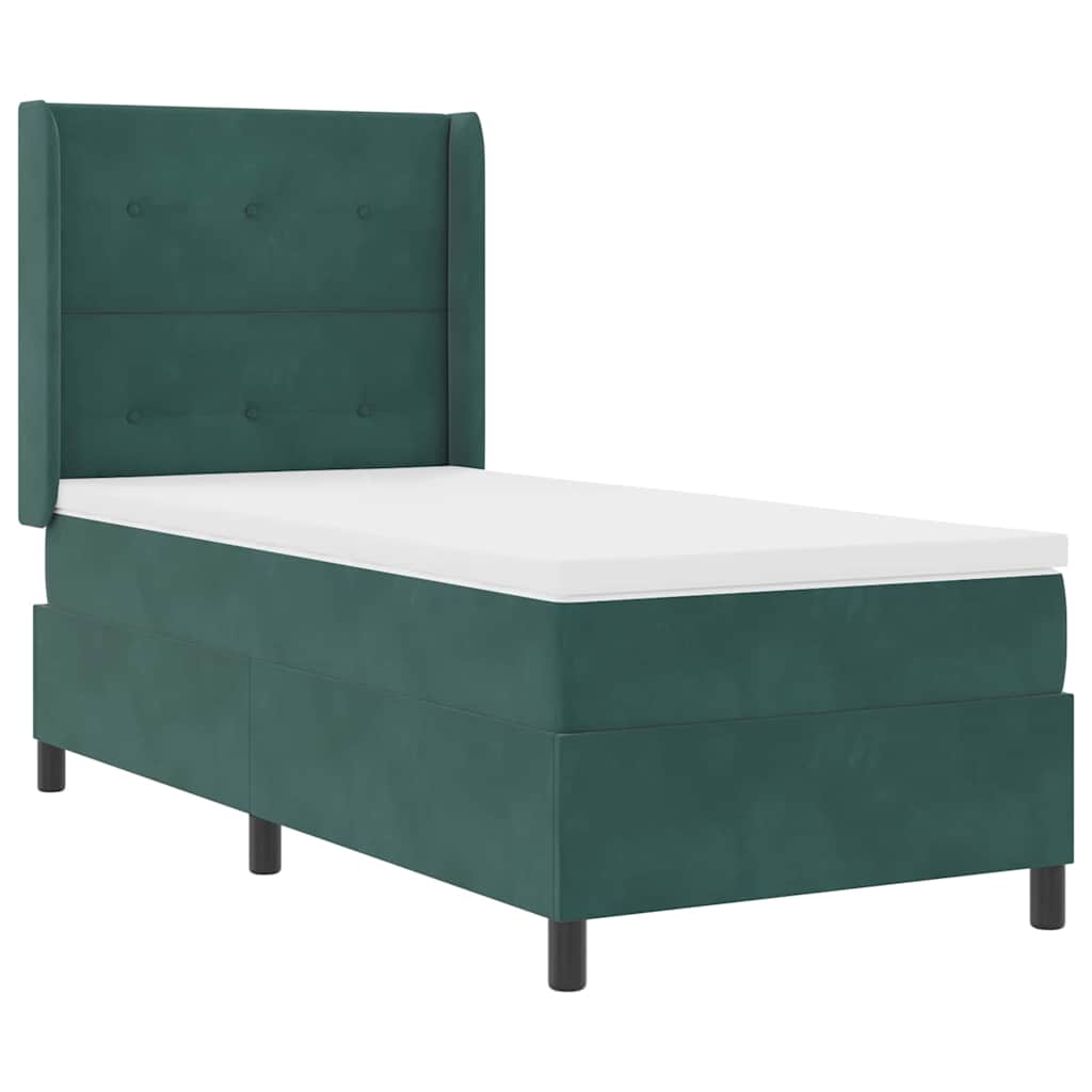 Box spring seng med hovedgærde Mørkegrøn 90 x 200 cm Fløjl