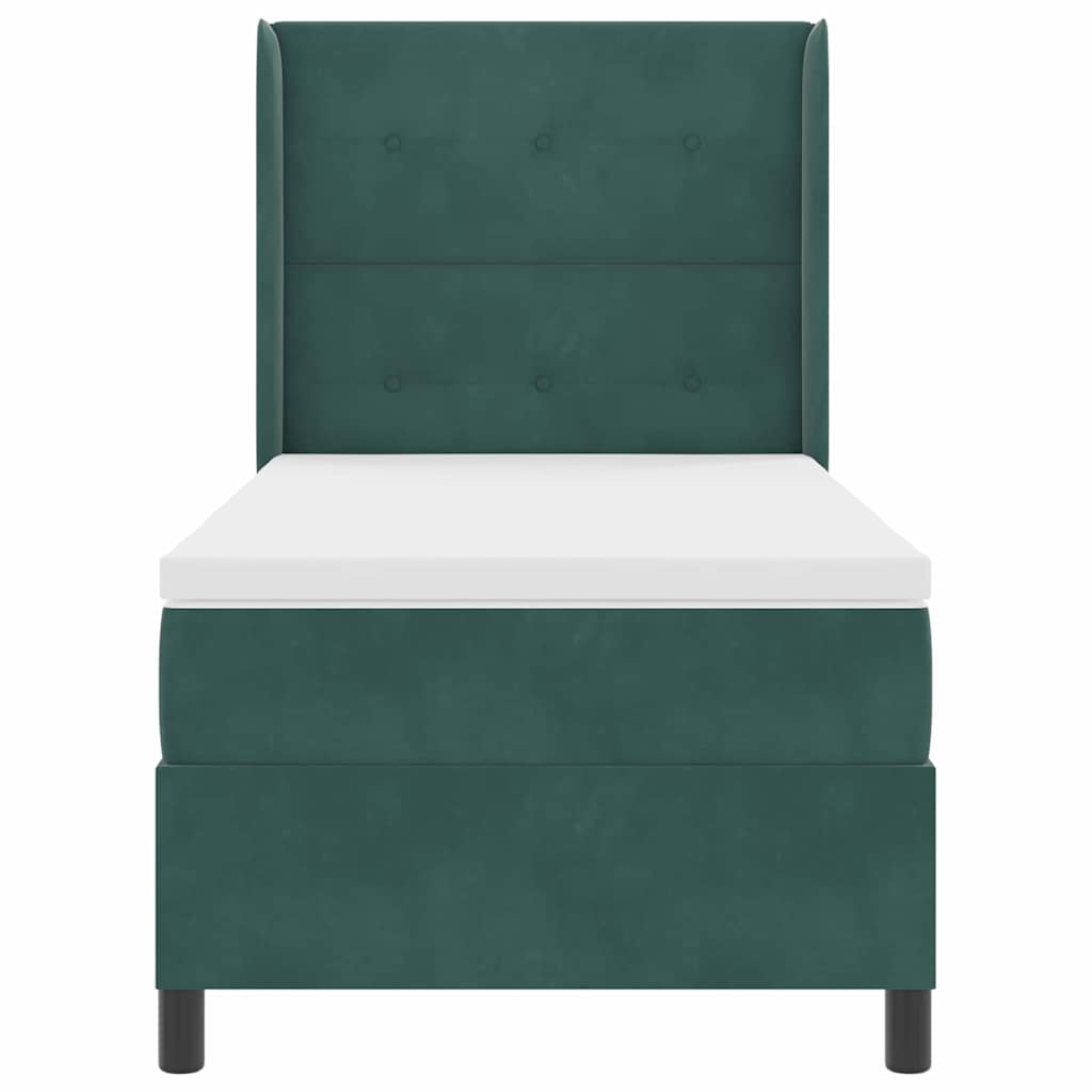Box spring seng med hovedgærde Mørkegrøn 90 x 200 cm Fløjl