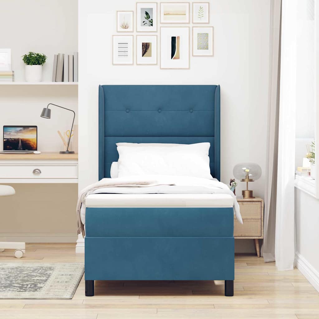 Box spring seng med hovedgærde Blå 90 x 200 cm Fløjl