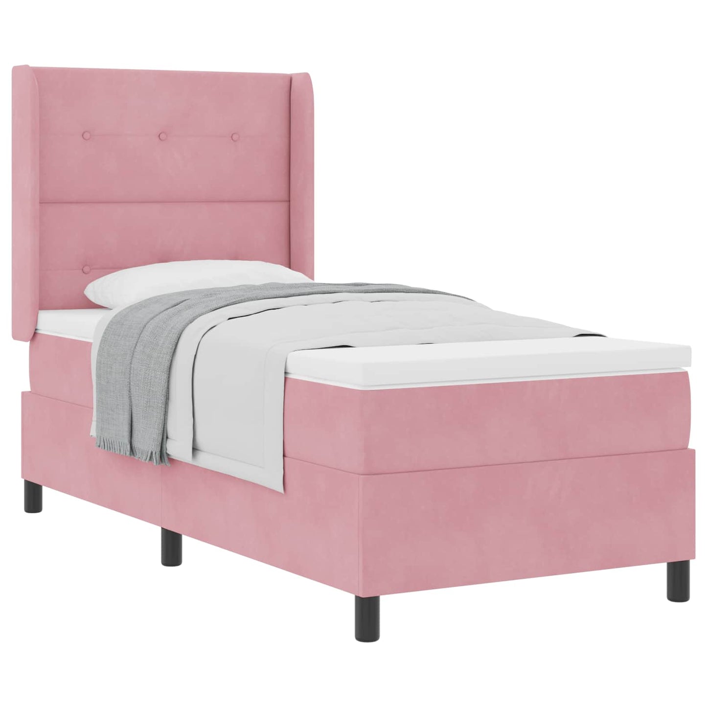Box spring seng med hovedgærde Lyserød 90 x 200 cm Fløjl