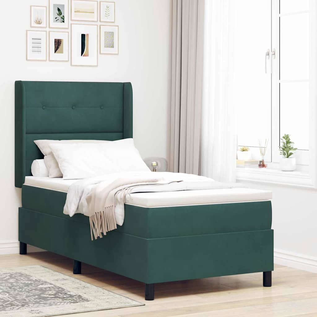 Box spring seng med hovedgærde Mørkegrøn 100 x 200 cm Fløjl