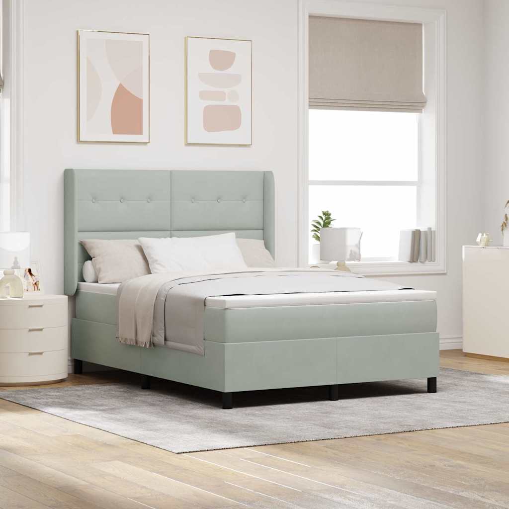 Box spring seng med hovedgærde Lysegrå 140 x 190 cm Fløjl
