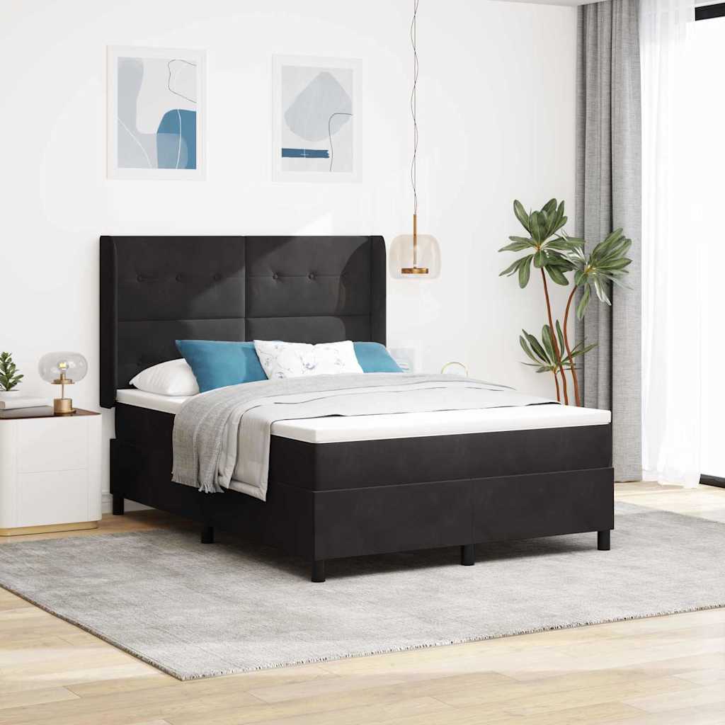 Box spring seng med hovedgærde Sort 140 x 190 cm Fløjl