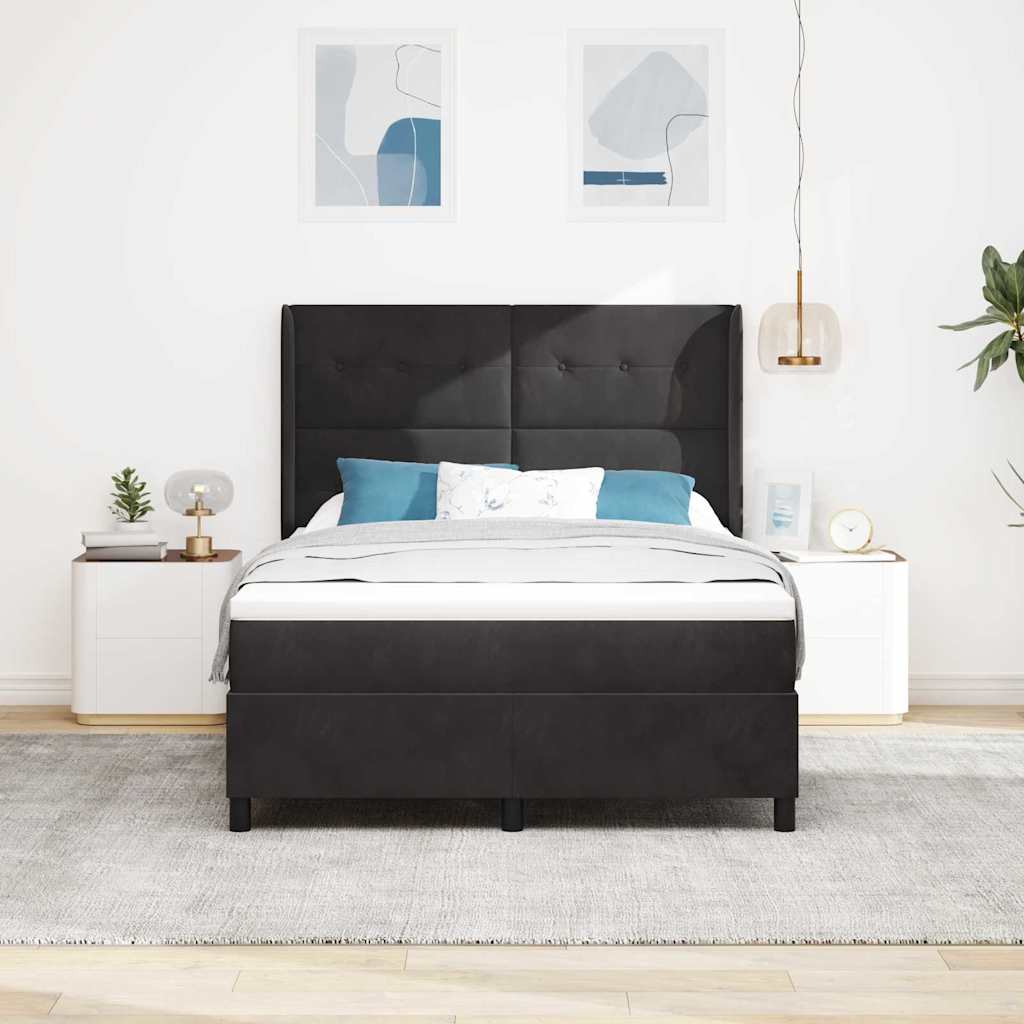 Box spring seng med hovedgærde Sort 140 x 190 cm Fløjl