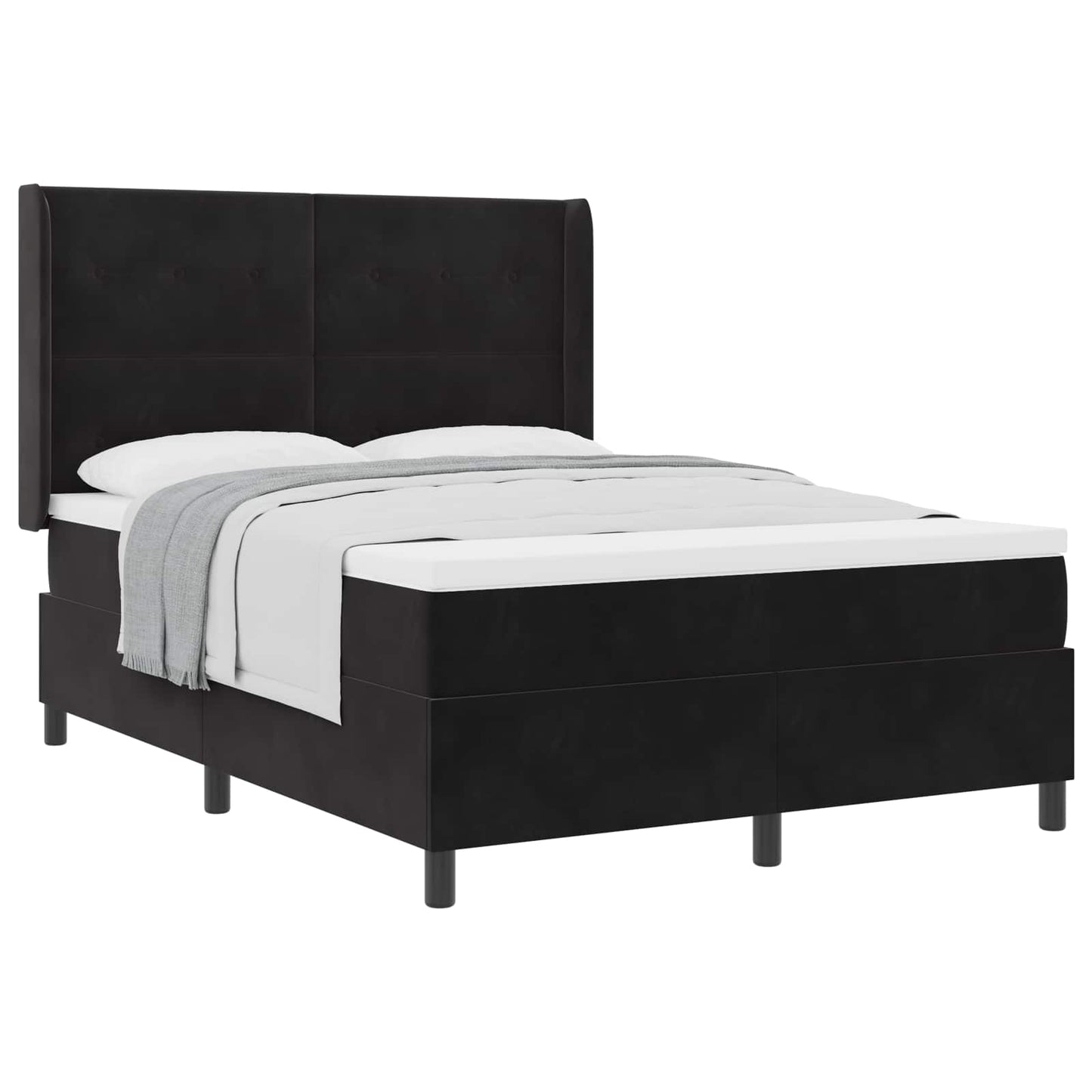 Box spring seng med hovedgærde Sort 140 x 190 cm Fløjl