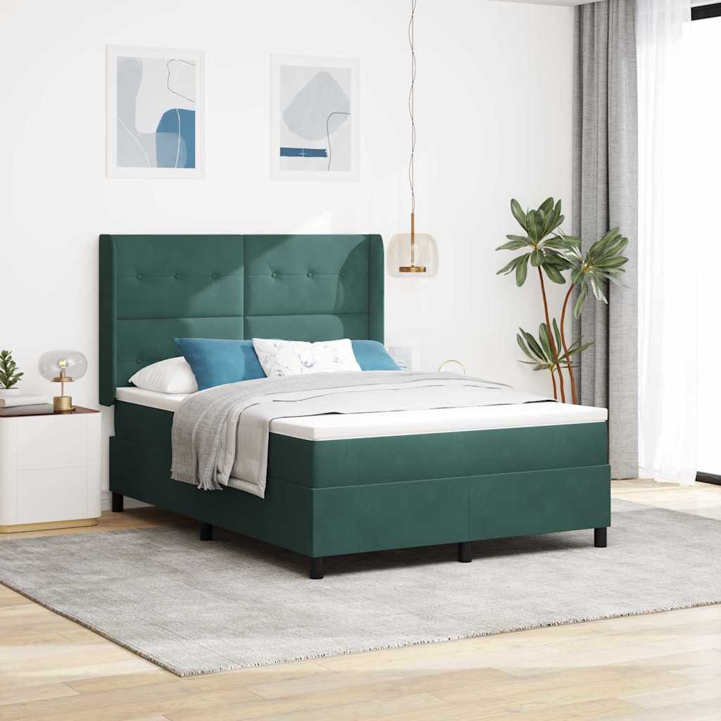 Box spring seng med hovedgærde Mørkegrøn 140 x 190 cm Fløjl
