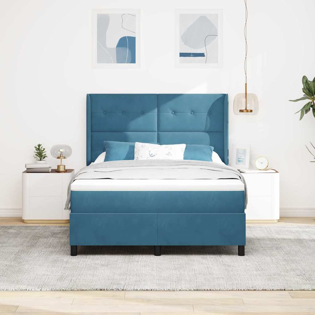 Box spring seng med hovedgærde Blå 140 x 190 cm Fløjl