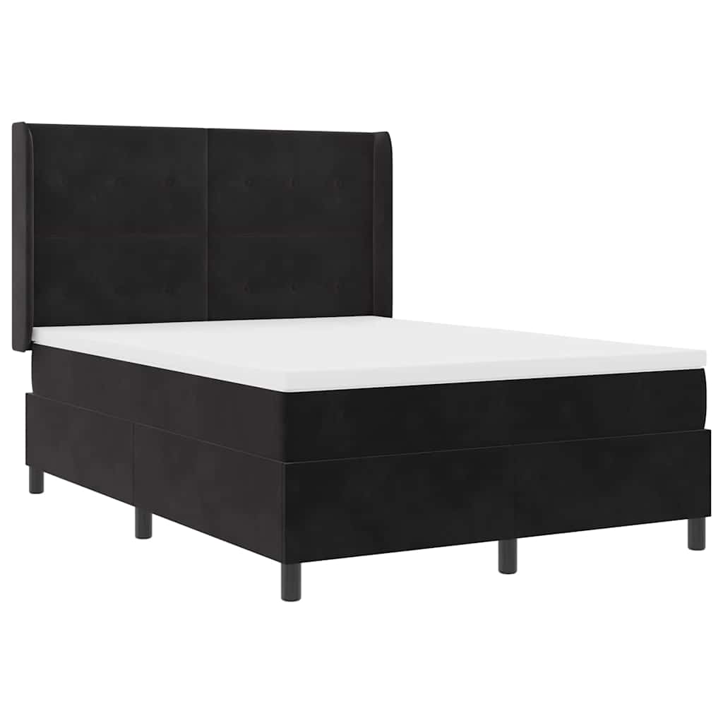 Box spring seng med hovedgærde Sort 140 x 200 cm Fløjl