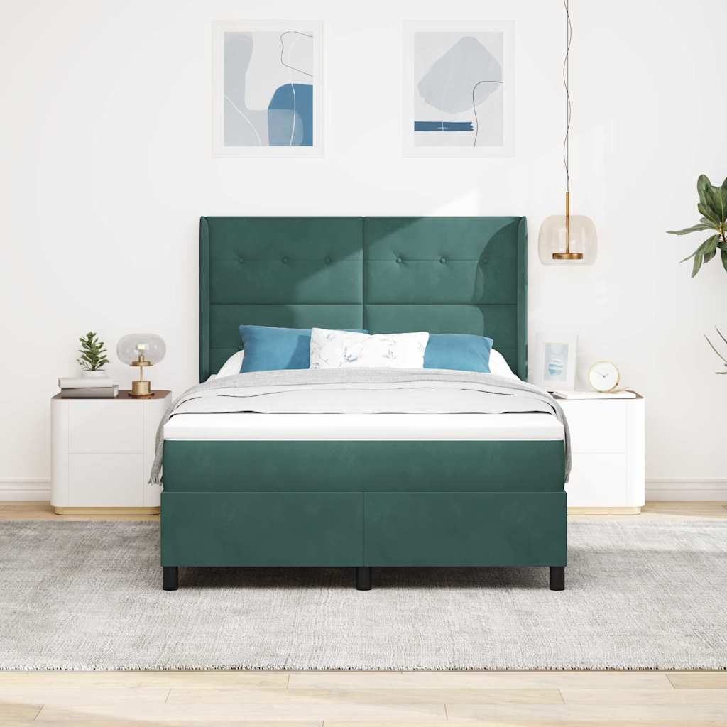 Box spring seng med hovedgærde Mørkegrøn 140 x 200 cm Fløjl