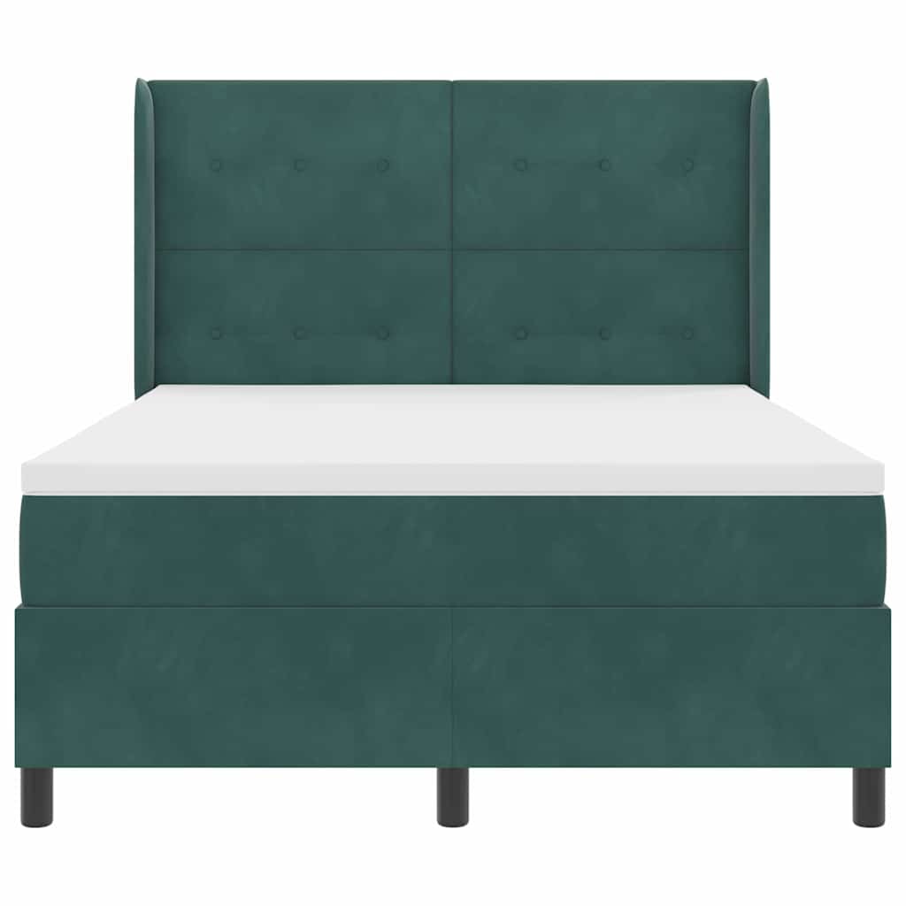 Box spring seng med hovedgærde Mørkegrøn 140 x 200 cm Fløjl