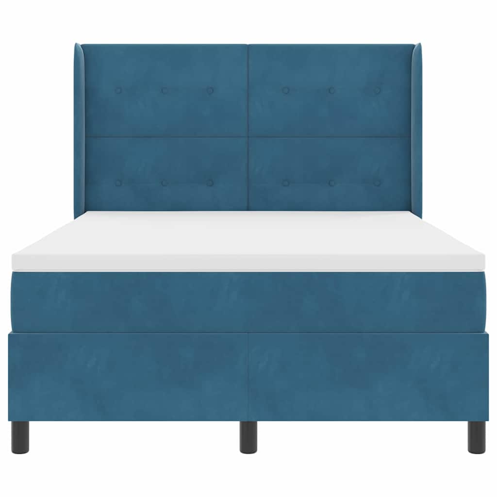 Box spring seng med hovedgærde Blå 140 x 200 cm Fløjl