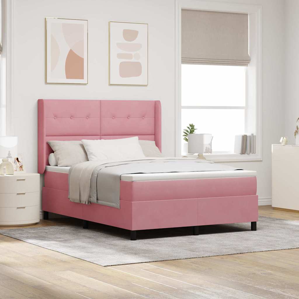 Box spring seng med hovedgærde Lyserød 140 x 200 cm Fløjl
