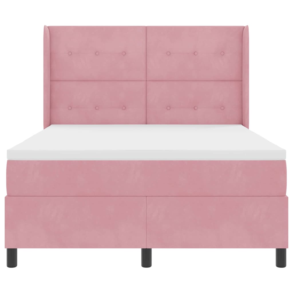 Box spring seng med hovedgærde Lyserød 140 x 200 cm Fløjl