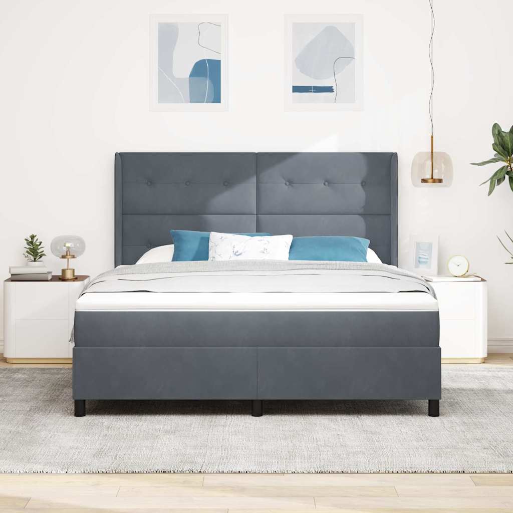 Box spring seng med hovedgærde Mørkegrå 180 x 200 cm Fløjl
