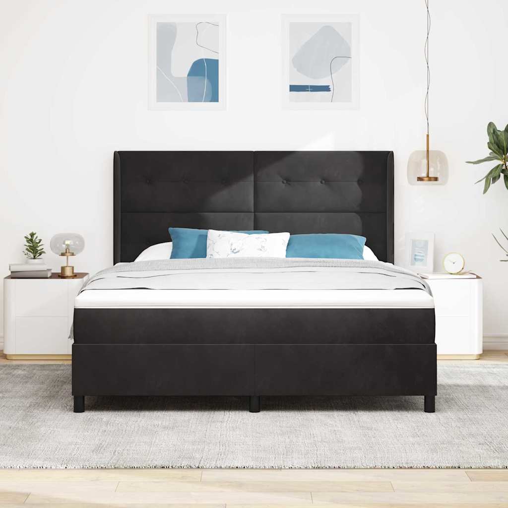 Box spring seng med hovedgærde Sort 180 x 200 cm Fløjl
