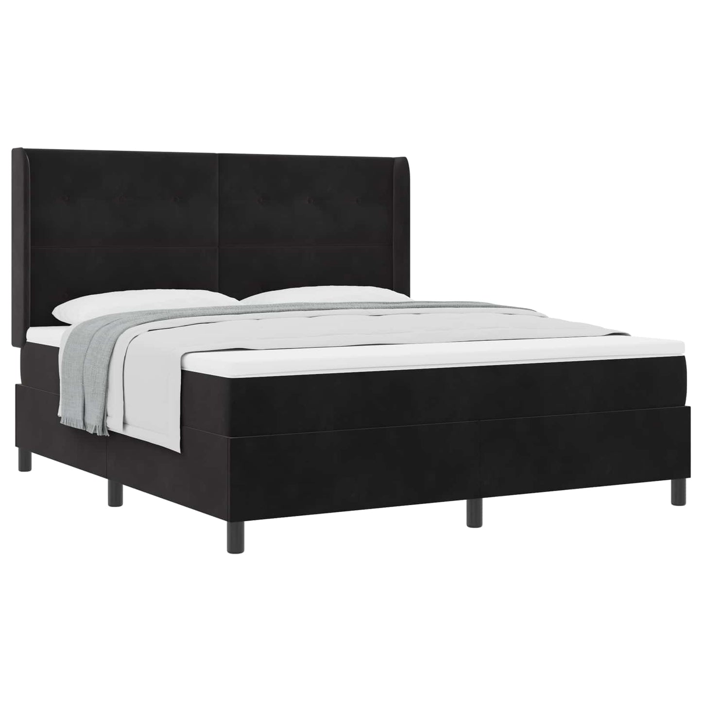 Box spring seng med hovedgærde Sort 180 x 200 cm Fløjl