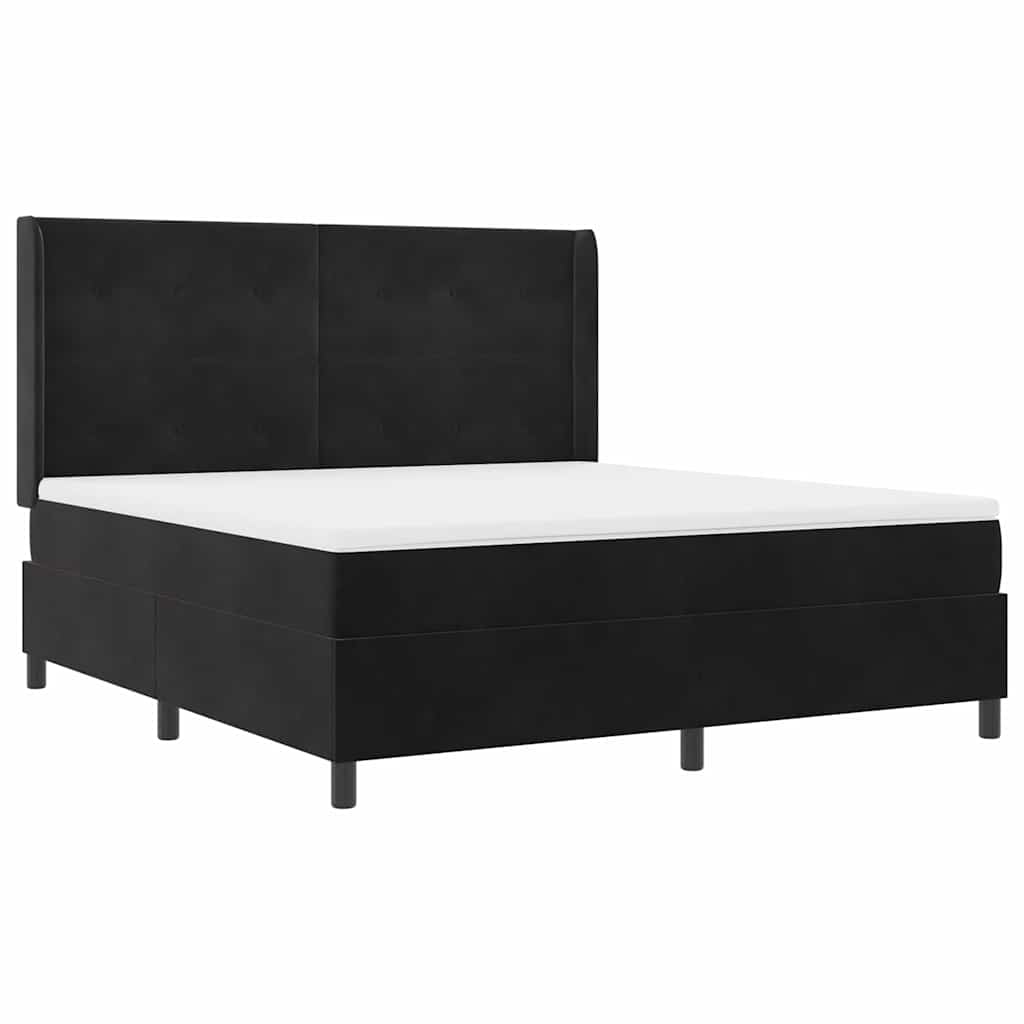 Box spring seng med hovedgærde Sort 180 x 200 cm Fløjl