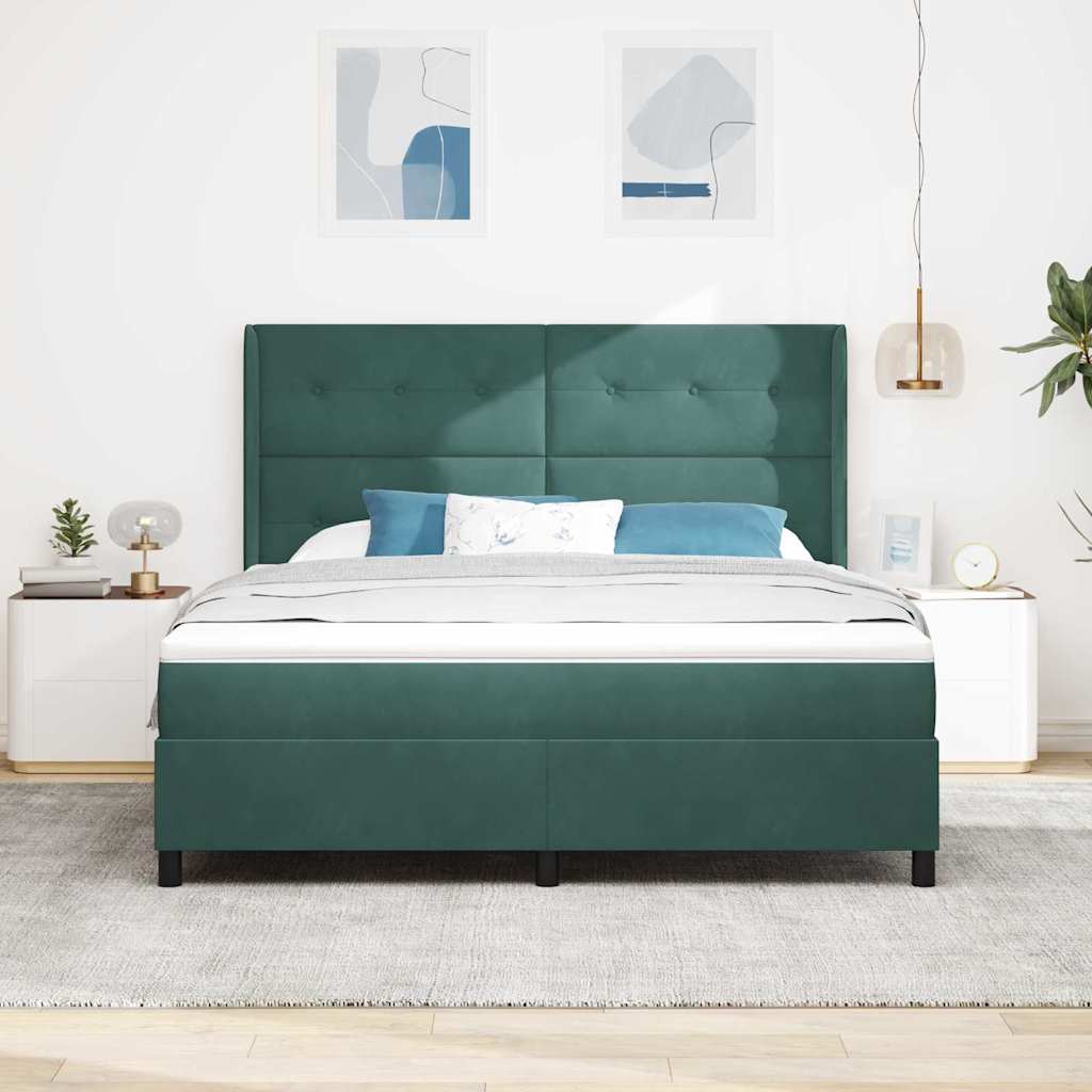 Box spring seng med hovedgærde Mørkegrøn 180 x 200 cm Fløjl