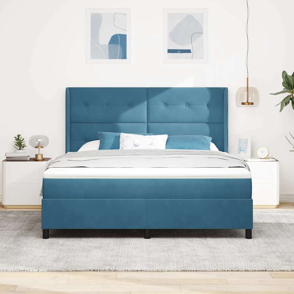 Box spring seng med hovedgærde Blå 180 x 200 cm Fløjl